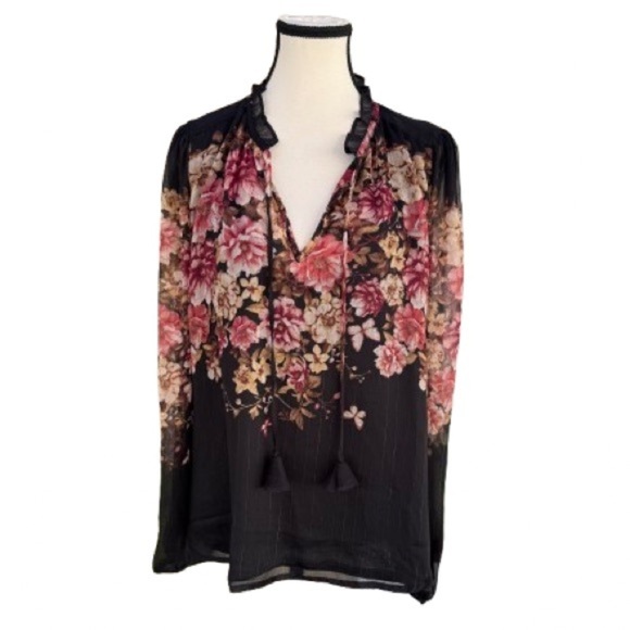 Autres Filles Black Floral Sheer Blouse | Size L | Romantic Boho Top NWT - Picture 2 of 8